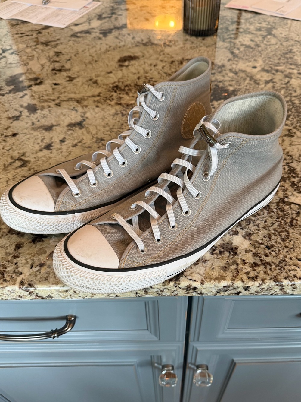 Men's Converse High-Top Canvas Sneakers in Light Gray - custom laces